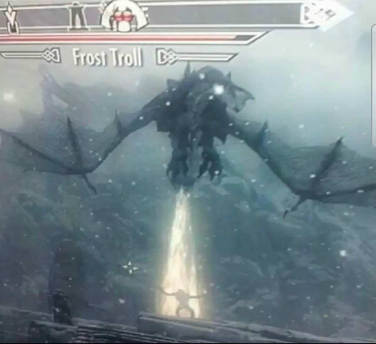 frost troll being destroyed by a dragon skyrim